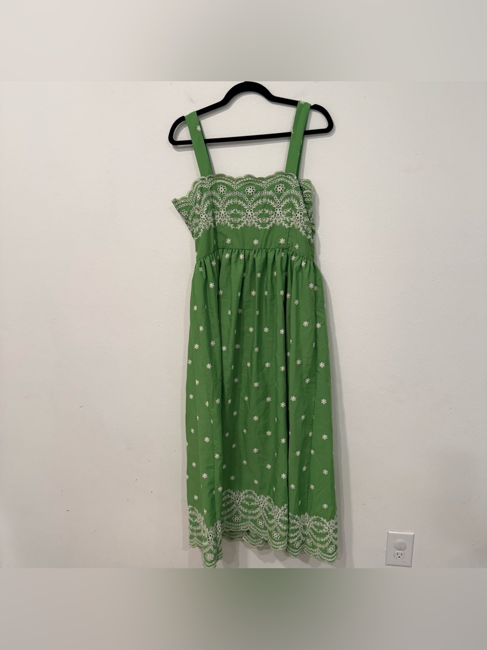 Cider Green White Square Neck Eyelet Embroidered Maxi Dress M - Picture 6 of 6